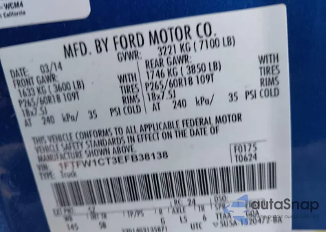 2014 Ford F-150 Fx2 from USA, damaged, VIN 1FTFW1CT3EFB38138